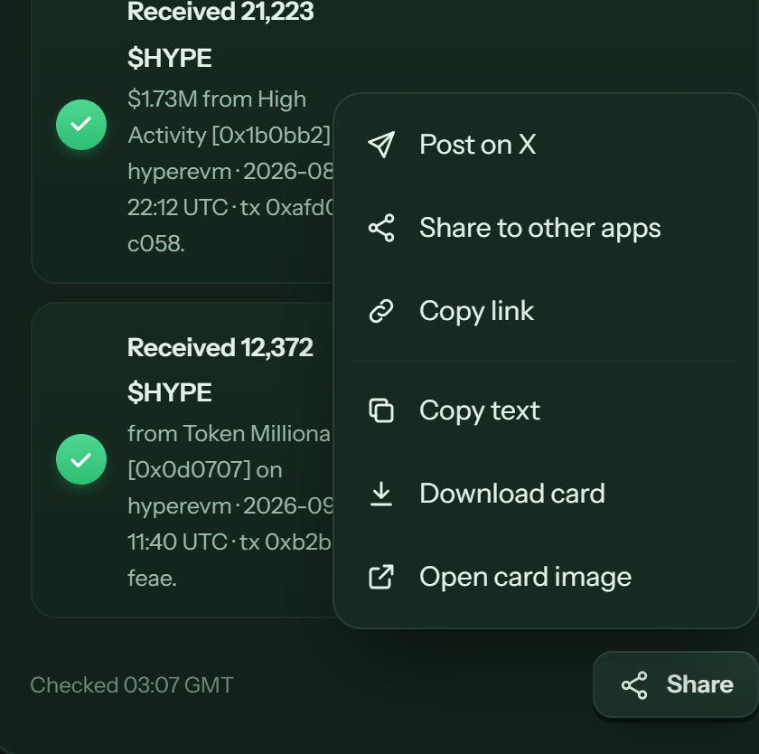 The Share menu opened on a verdict card