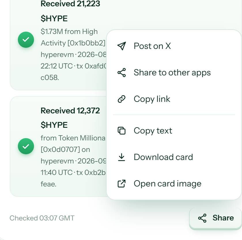 The Share menu opened on a verdict card